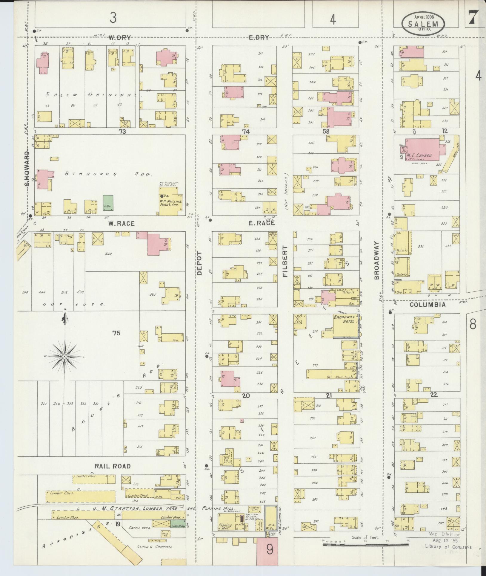 Sanborn Fire Insurance Map from Salem, Columbiana County, Ohio (1898), Sheet #0007 - Complete Map Set gallery image, historic Sanborn map, vintage wall art, Ohio Ohio