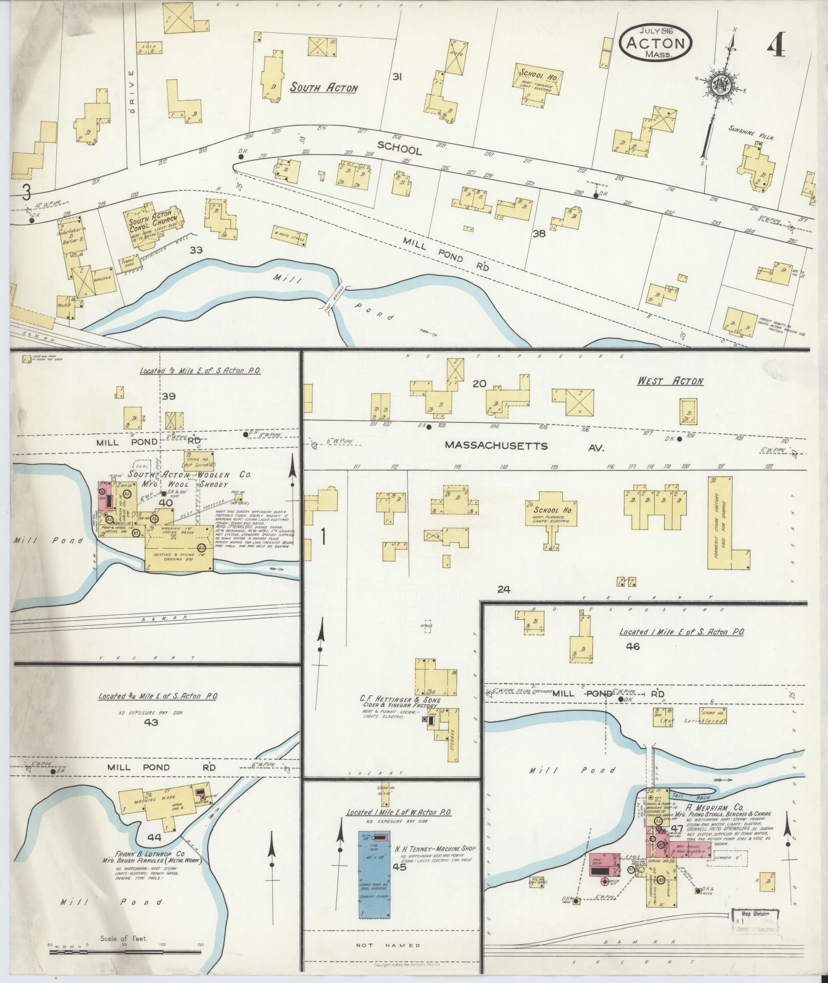 Sanborn Fire Insurance Map from Acton, Middlesex County, Massachusetts (1916), Sheet #0004 - Complete Map Set gallery image, historic Sanborn map, vintage wall art, Massachusetts Massachusetts