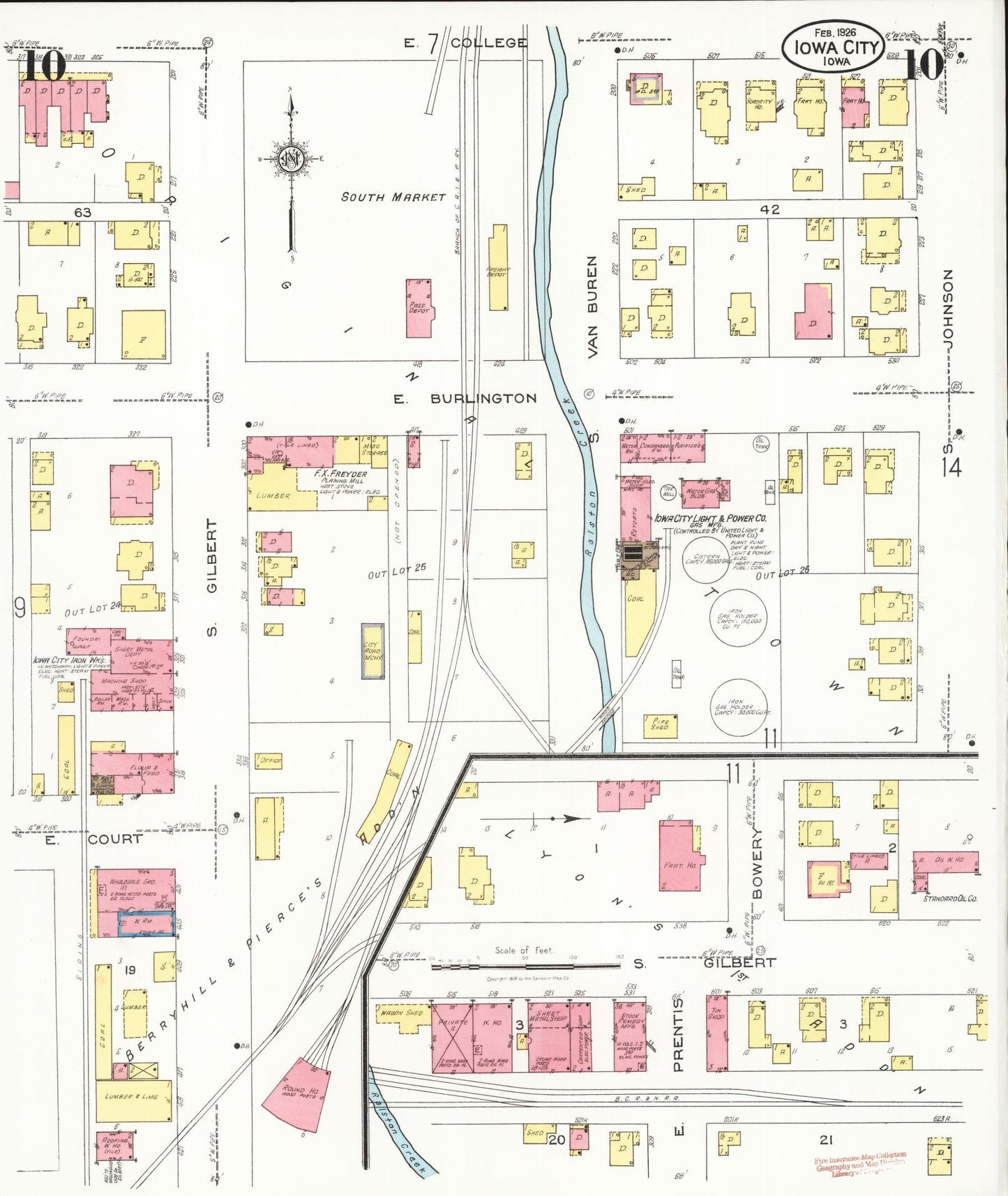 Sanborn Fire Insurance Map from Iowa City, Johnson County, Iowa (1926), Sheet #0010 - Historic Sanborn Fire Insurance Map Print, vintage old map wall art