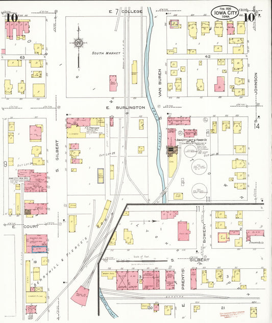 Sanborn Fire Insurance Map from Iowa City, Johnson County, Iowa (1926), Sheet #0010 - Historic Sanborn Fire Insurance Map Print, vintage old map wall art
