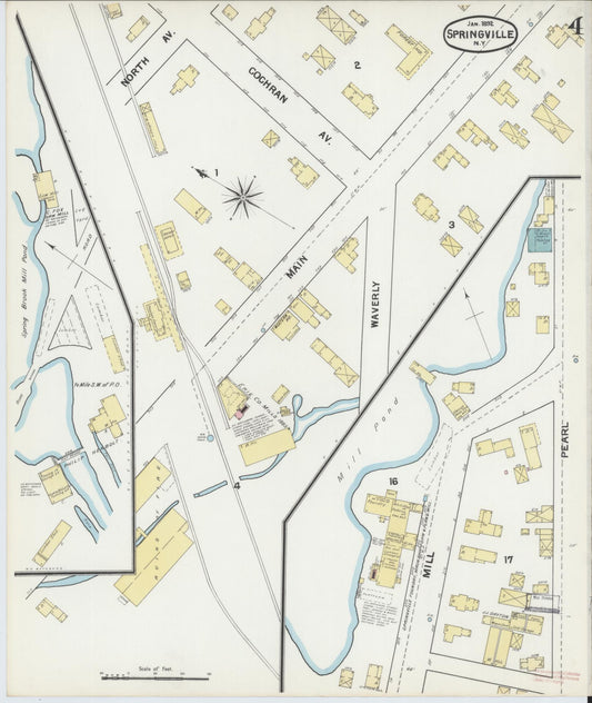 Sanborn Fire Insurance Map from Springville, Erie County, New York (1892), Sheet #0004 - Historic Sanborn Fire Insurance Map Print, vintage old map wall art, antique decor, genealogy gift, New York New York map
