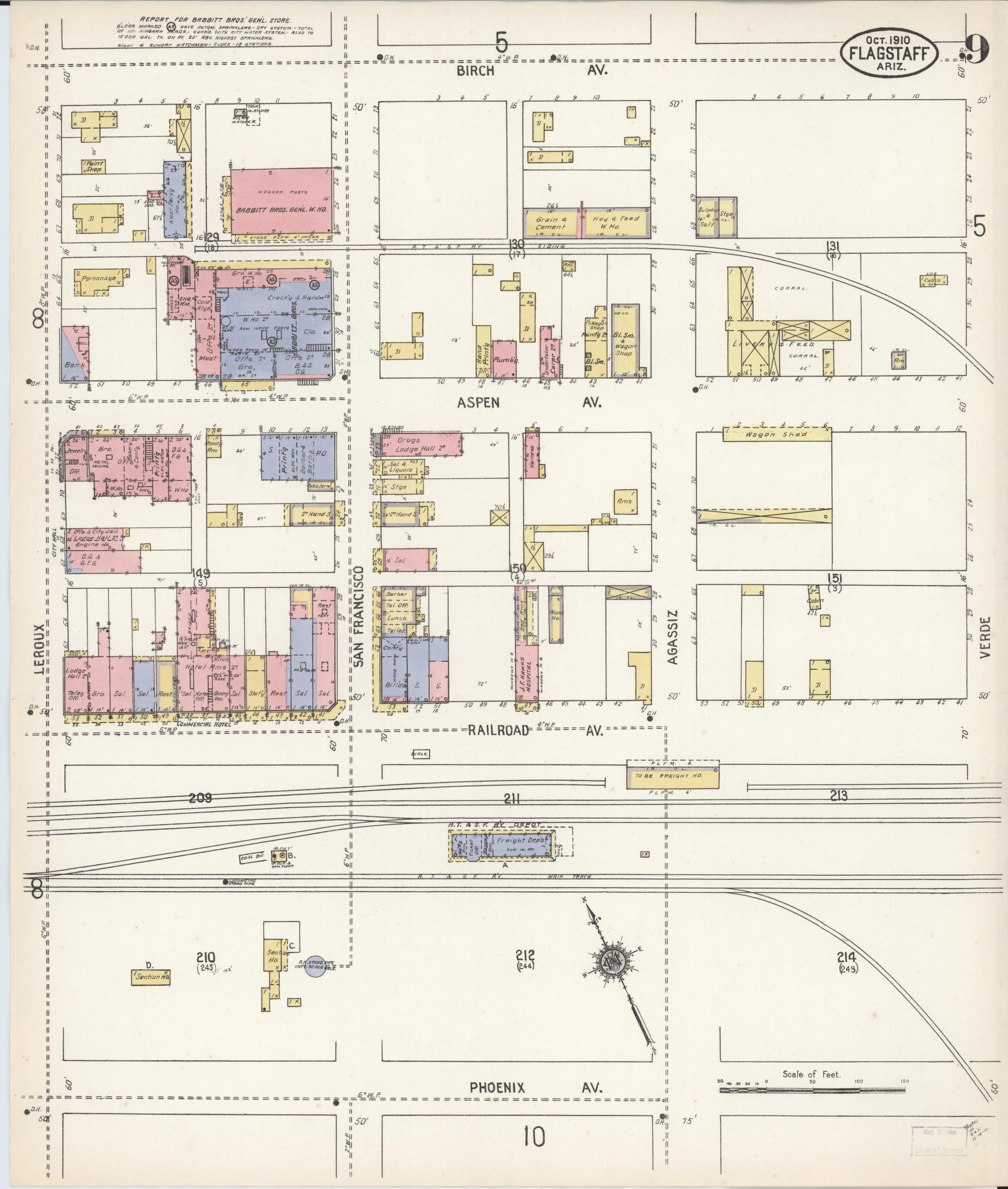 Sanborn Fire Insurance Map from Flagstaff, Coconino County, Arizona (1910), Sheet #0009 - Complete Map Set gallery image, historic Sanborn map, vintage wall art, Arizona Arizona