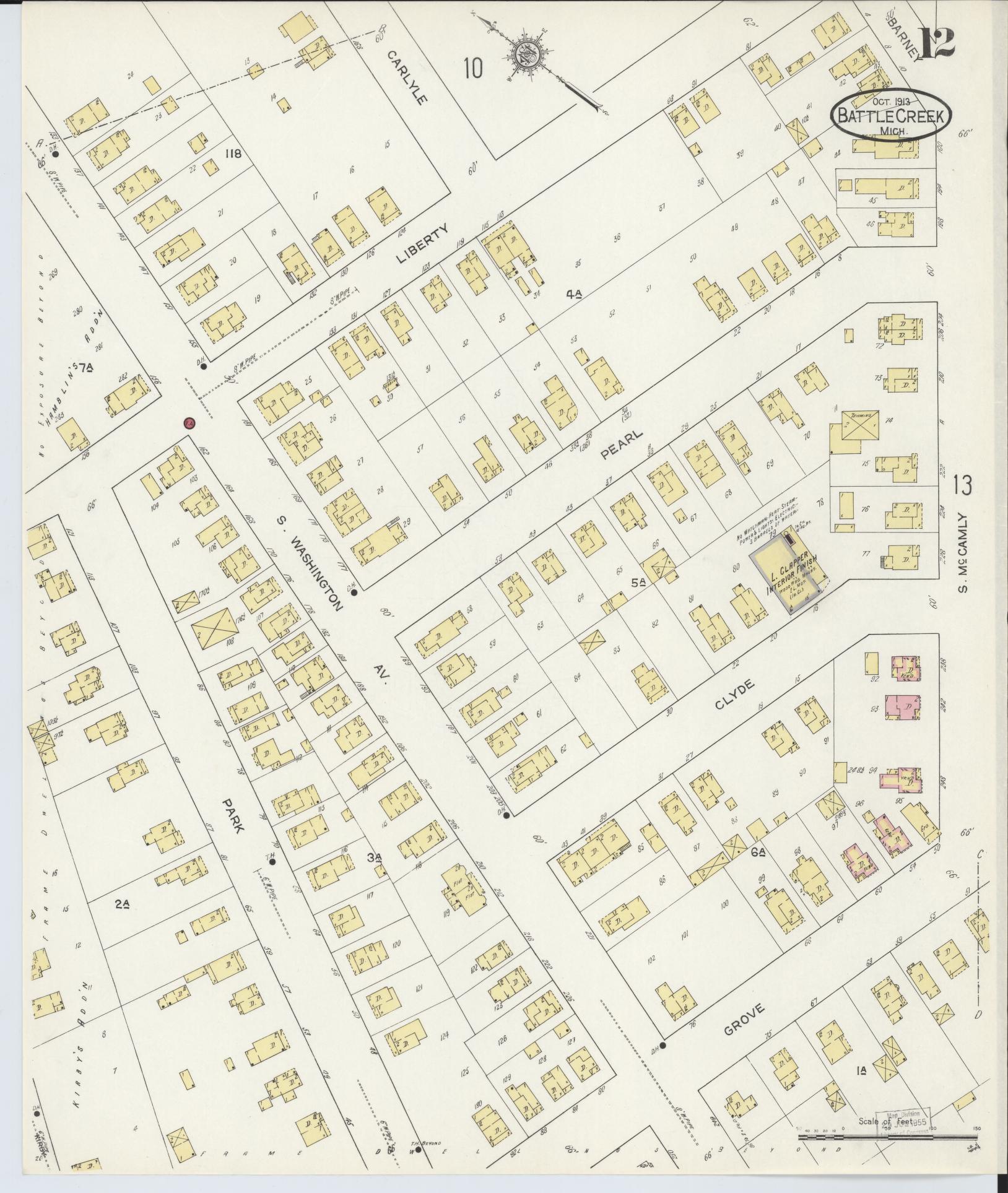 Sanborn Fire Insurance Map from Battle Creek, Calhoun County, Michigan (1913), Sheet #0012 - Complete Map Set gallery image, historic Sanborn map, vintage wall art, Michigan Michigan