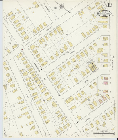 Sanborn Fire Insurance Map from Battle Creek, Calhoun County, Michigan (1913), Sheet #0012 - Complete Map Set gallery image, historic Sanborn map, vintage wall art, Michigan Michigan