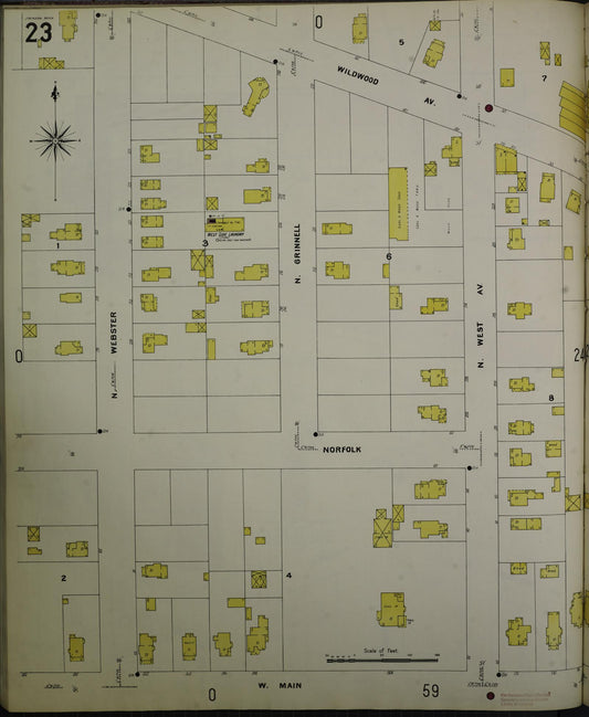 Sanborn Fire Insurance Map from Jackson, Jackson County, Michigan (1907), Sheet #0023 - Historic Sanborn Fire Insurance Map Print, vintage old map wall art, antique decor, genealogy gift, Michigan Michigan map