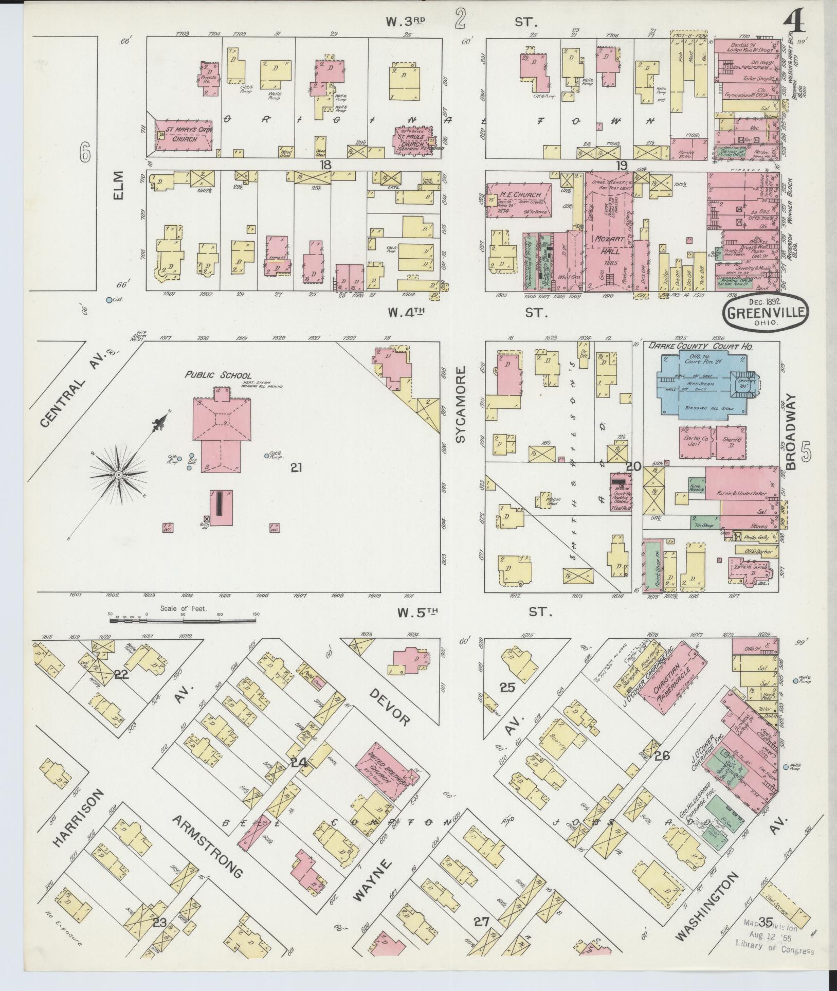 Sanborn Fire Insurance Map from Greenville, Darke County, Ohio (1892), Sheet #0004 - Complete Map Set gallery image, historic Sanborn map, vintage wall art, Ohio Ohio