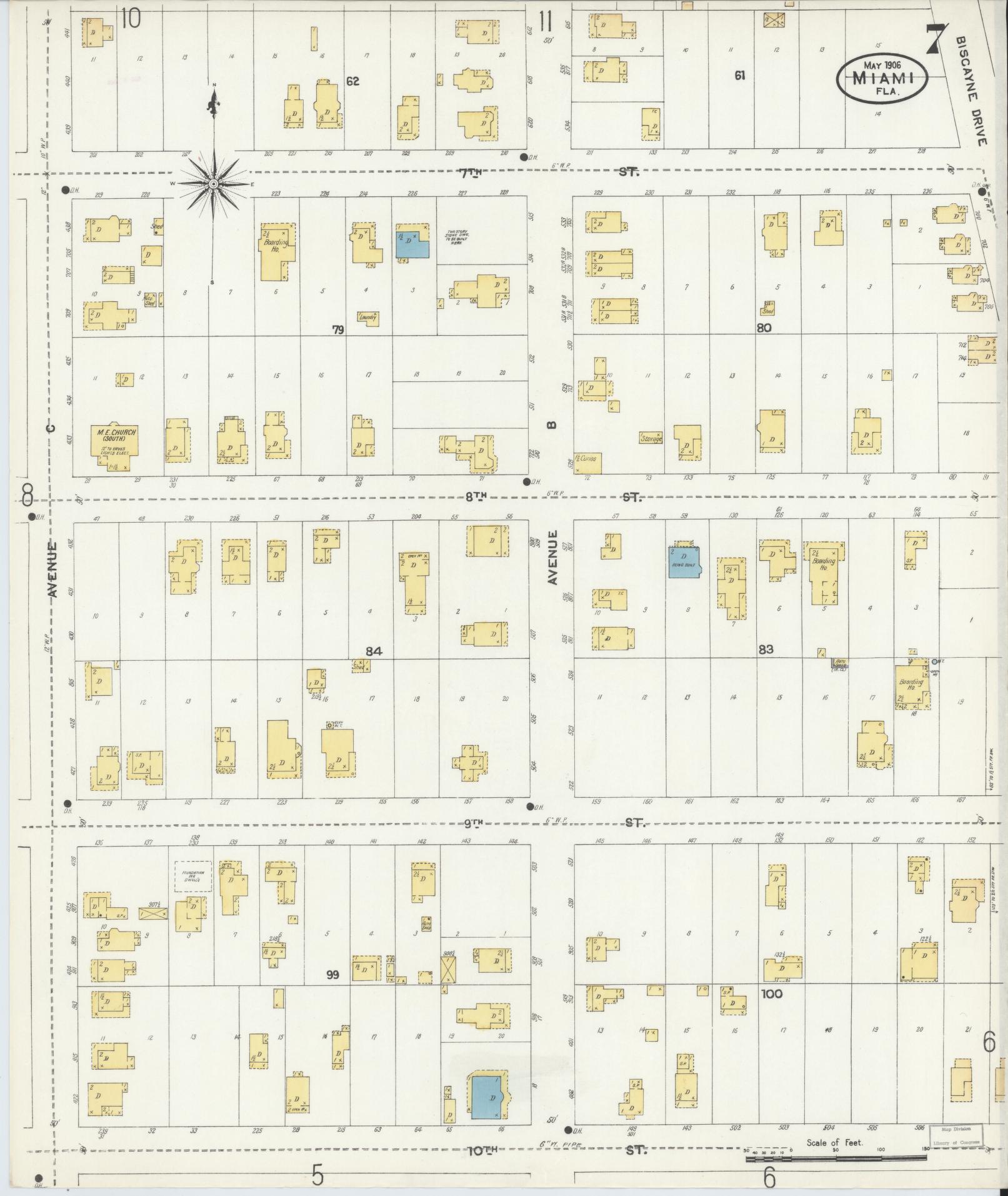 Sanborn Fire Insurance Map from Miami, Dade County, Florida (1906), Sheet #0007 - Historic Sanborn Fire Insurance Map Print, vintage old map wall art, antique decor, genealogy gift, Florida Florida map