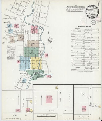 Sanborn Fire Insurance Map from Tyrone, Blair County, Pennsylvania (1896), Sheet #0001 - Historic Sanborn Fire Insurance Map Print, vintage old map wall art, antique decor, genealogy gift, Pennsylvania Pennsylvania map