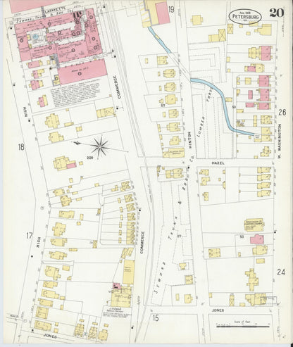 Sanborn Fire Insurance Map from Petersburg, Independent Cities, Virginia (1908), Sheet #0020 - Complete Map Set gallery image, historic Sanborn map, vintage wall art, Virginia Virginia
