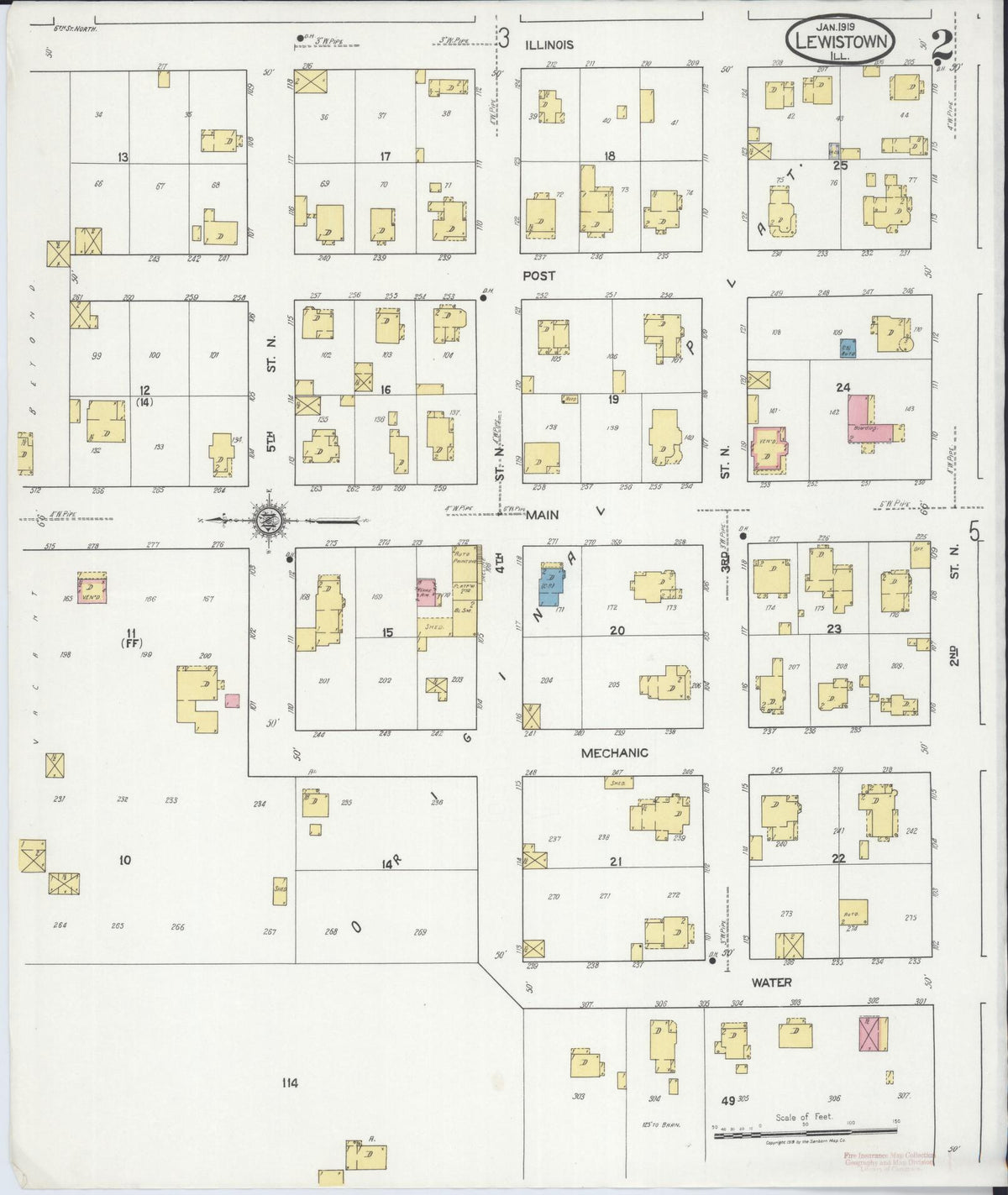 Sanborn Fire Insurance Map from Lewistown, Fulton County, Illinois (1919), Sheet #0002 - Complete Map Set gallery image, historic Sanborn map, vintage wall art, Illinois Illinois