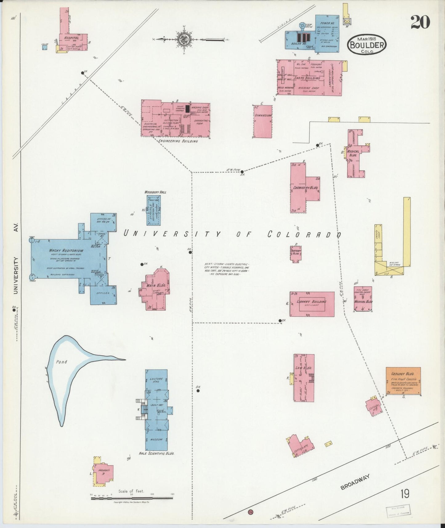 Sanborn Fire Insurance Map from Boulder, Boulder County, Colorado (1918), Sheet #0020 - Historic Sanborn Fire Insurance Map Print, vintage old map wall art, antique decor, genealogy gift, Colorado Colorado map