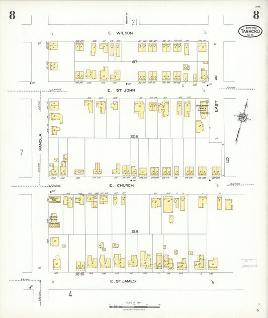 Sanborn Fire Insurance Map from Tarboro, Edgecombe County, North Carolina (1923), Sheet #0008 - Historic Sanborn Fire Insurance Map Print, vintage old map wall art, antique decor, genealogy gift, North Carolina North Carolina map