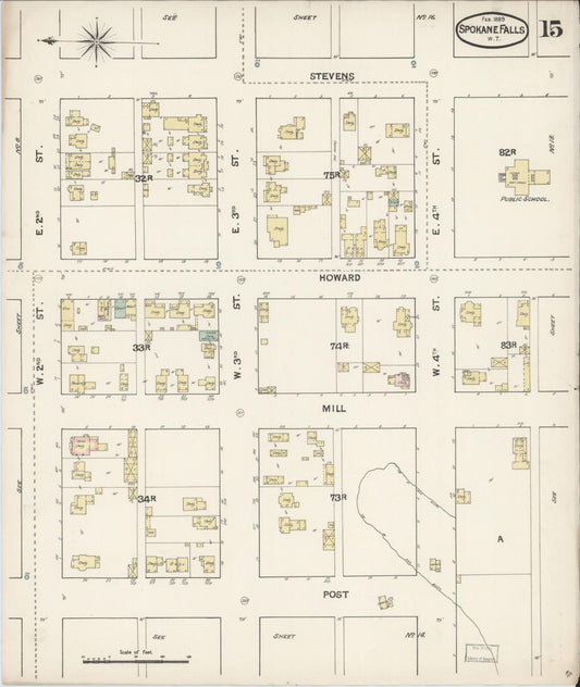 Sanborn Fire Insurance Map from Spokane, Spokane County, Washington (1889), Sheet #0015 - Historic Sanborn Fire Insurance Map Print, vintage old map wall art, antique decor, genealogy gift, Washington Washington map