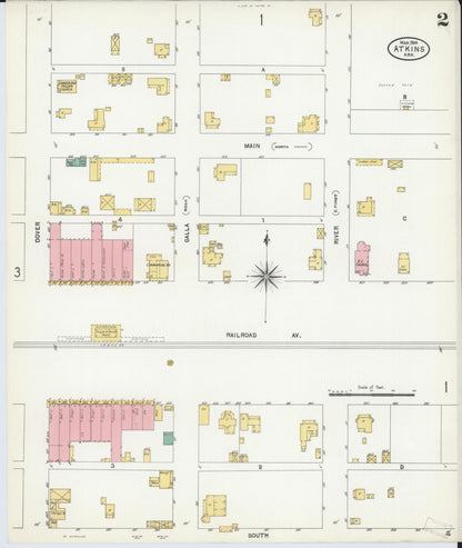 Sanborn Fire Insurance Map from Atkins, Pope County, Arkansas (1904), Sheet #0002 - Complete Map Set gallery image, historic Sanborn map, vintage wall art, Arkansas Arkansas
