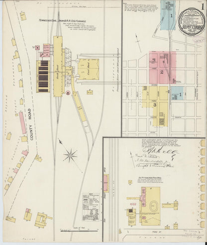 Sanborn Fire Insurance Map from South Pittsburg, Marion County, Tennessee (1887), Sheet #0001 - Complete Map Set gallery image, historic Sanborn map, vintage wall art, Tennessee Tennessee