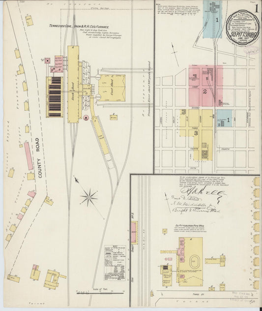 Sanborn Fire Insurance Map from South Pittsburg, Marion County, Tennessee (1887), Sheet #0001 - Complete Map Set gallery image, historic Sanborn map, vintage wall art, Tennessee Tennessee