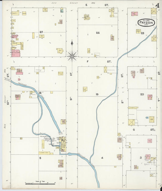 Sanborn Fire Insurance Map from Payson, Utah County, Utah (1890), Sheet #0004 - Historic Sanborn Fire Insurance Map Print, vintage old map wall art, antique decor, genealogy gift, Payson Utah map