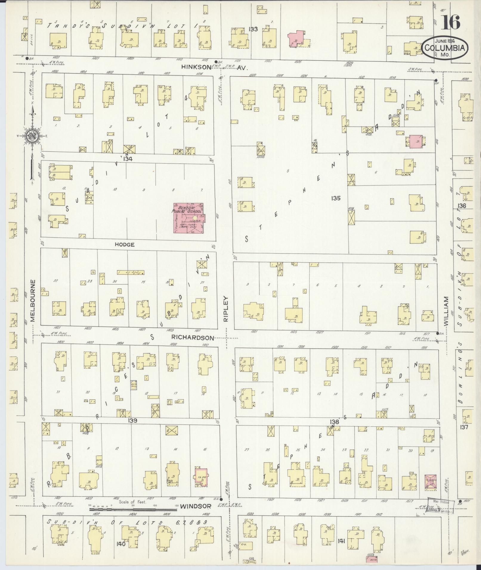 Sanborn Fire Insurance Map from Columbia, Boone County, Missouri (1914), Sheet #0016 - Complete Map Set gallery image, historic Sanborn map, vintage wall art, Missouri Missouri