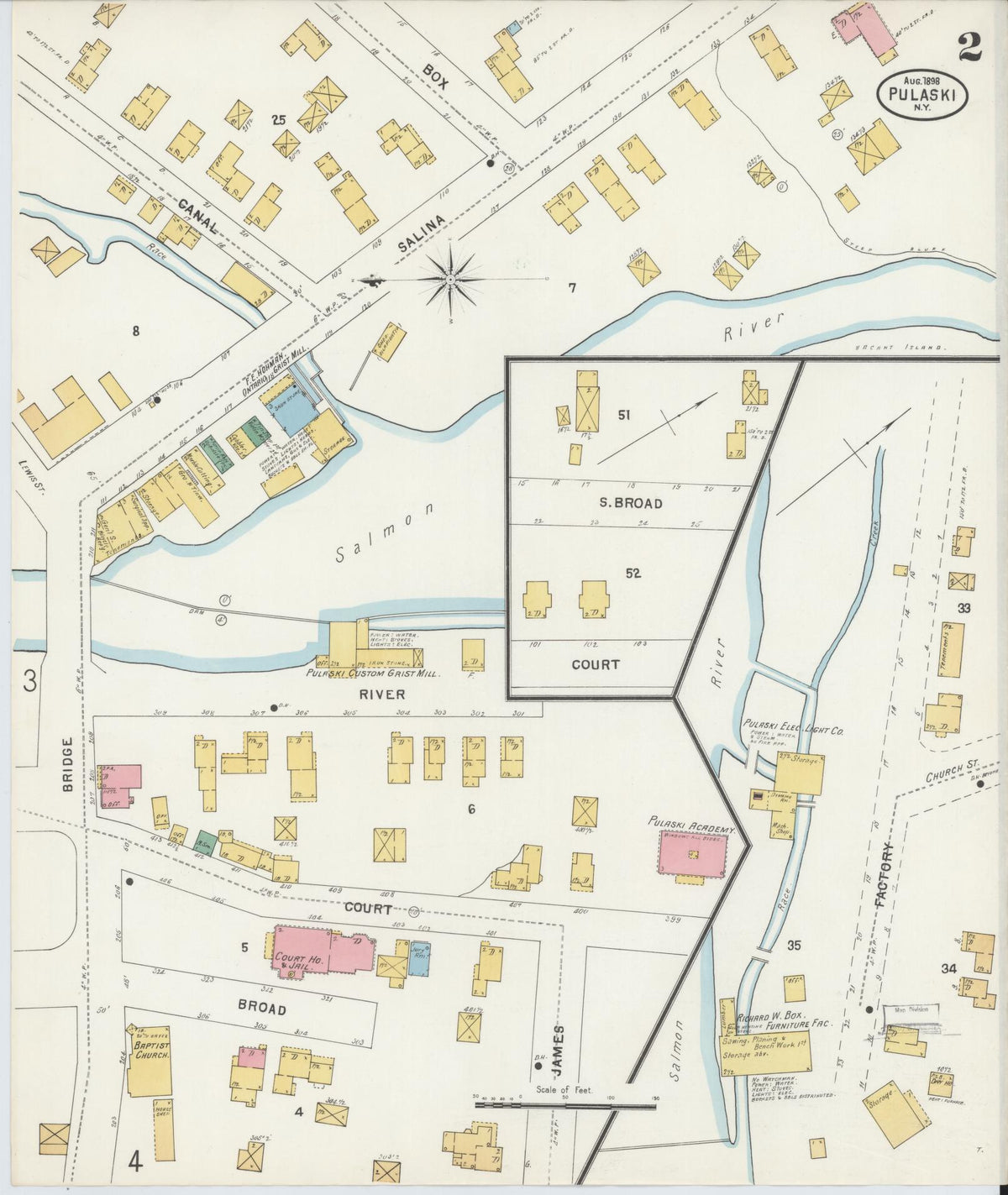 Sanborn Fire Insurance Map from Pulaski, Oswego County, New York (1898), Sheet #0002 - Historic Sanborn Fire Insurance Map Print, vintage old map wall art, antique decor, genealogy gift, New York New York map