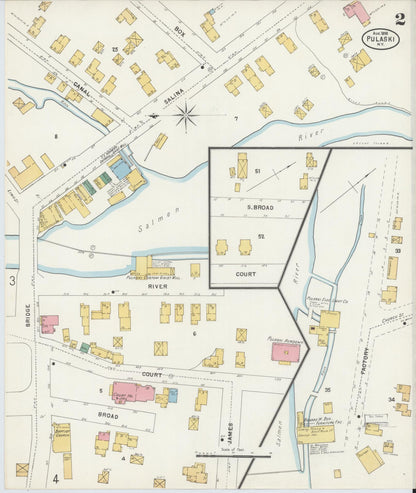 Sanborn Fire Insurance Map from Pulaski, Oswego County, New York (1898), Sheet #0002 - Historic Sanborn Fire Insurance Map Print, vintage old map wall art, antique decor, genealogy gift, New York New York map