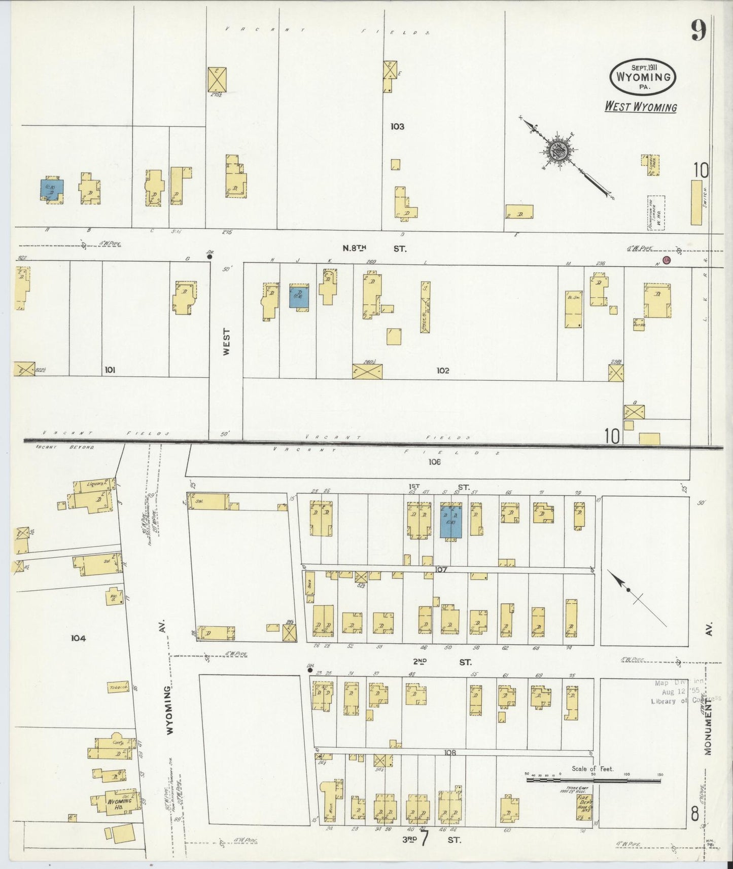 Sanborn Fire Insurance Map from Wyoming, Luzerne County, Pennsylvania (1911), Sheet #0009 - Complete Map Set gallery image, historic Sanborn map, vintage wall art, Pennsylvania Pennsylvania