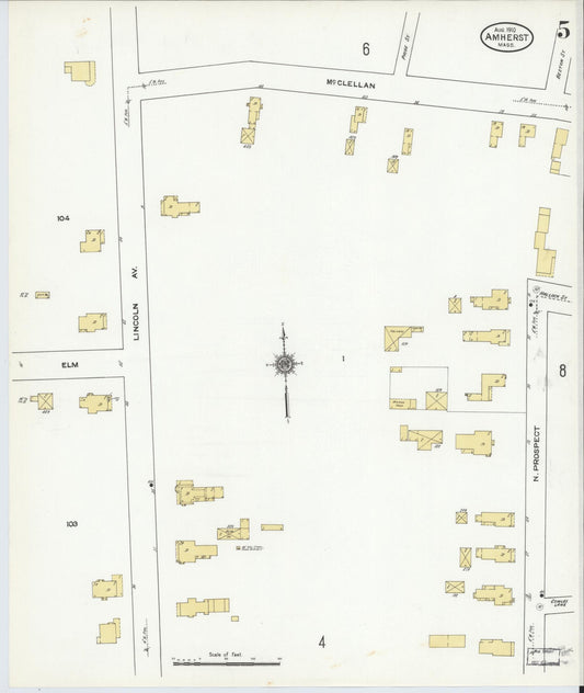 Sanborn Fire Insurance Map from Amherst, Hampshire County, Massachusetts (1910), Sheet #0005 - Historic Sanborn Fire Insurance Map Print, vintage old map wall art, antique decor, genealogy gift, Massachusetts Massachusetts map