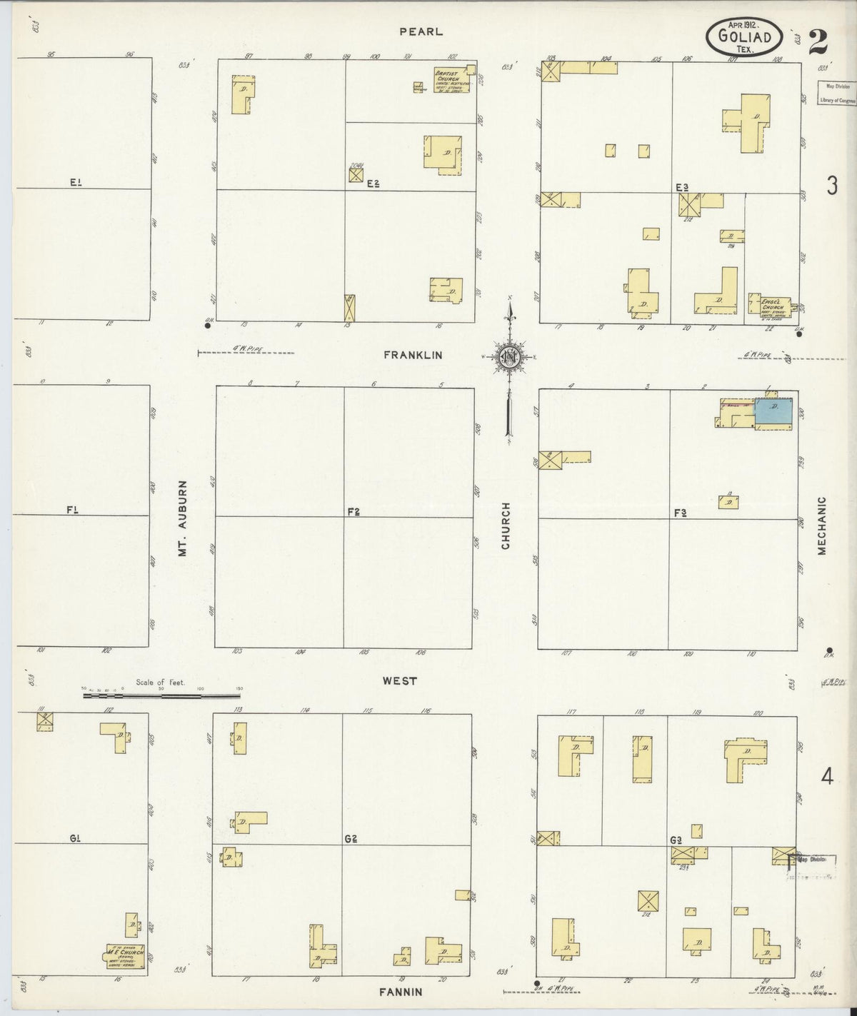 Sanborn Fire Insurance Map from Goliad, Goliad County, Texas (1912), Sheet #0002 - Complete Map Set gallery image, historic Sanborn map, vintage wall art, Texas Texas