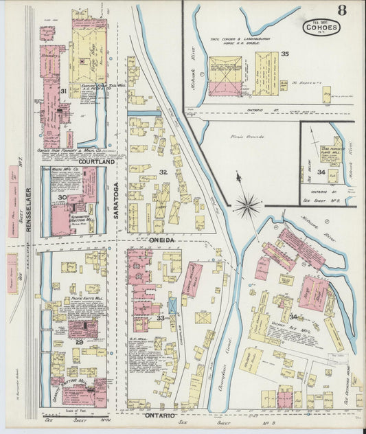Sanborn Fire Insurance Map from Cohoes, Albany County, New York (1891), Sheet #0008 - Historic Sanborn Fire Insurance Map Print, vintage old map wall art, antique decor, genealogy gift, New York New York map