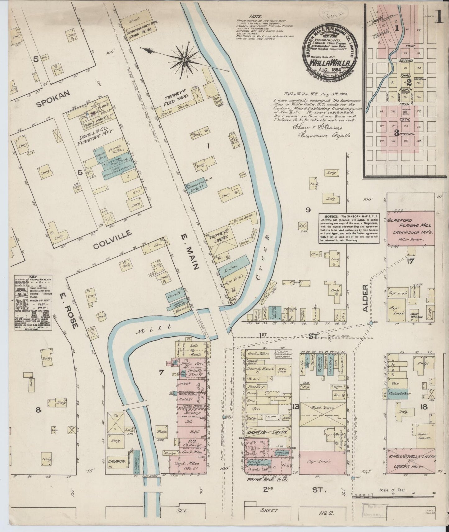 Sanborn Fire Insurance Map from Walla Walla, Walla Walla County, Washington (1884), Sheet #0001 - Complete Map Set gallery image, historic Sanborn map, vintage wall art, Washington Washington