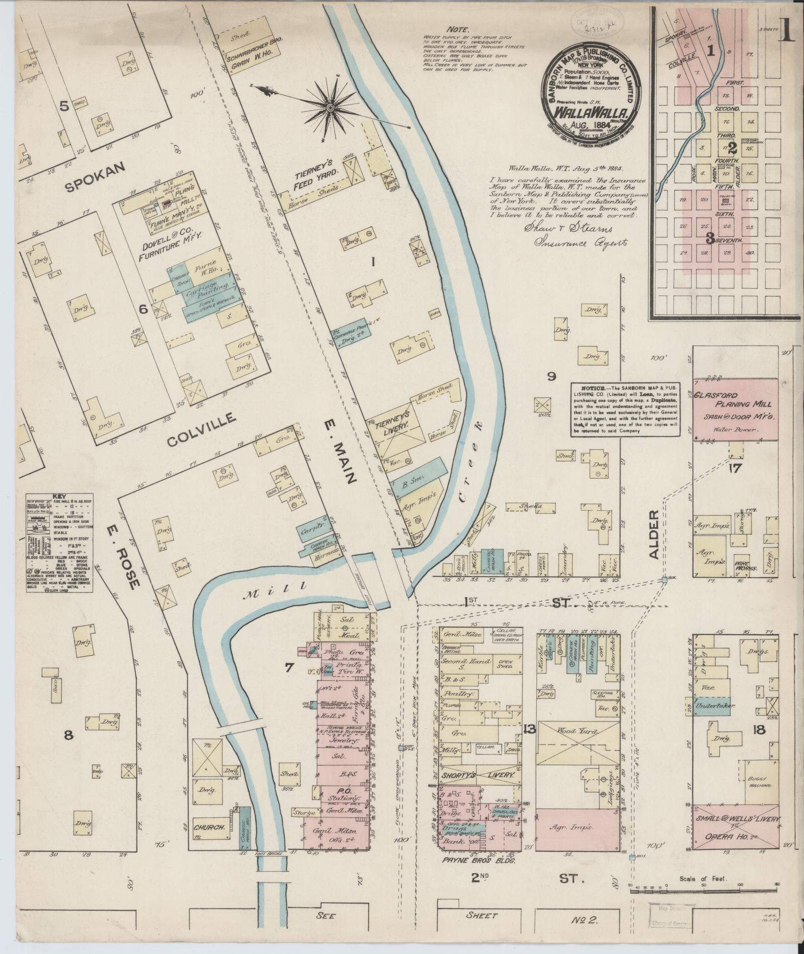 Sanborn Fire Insurance Map from Walla Walla, Walla Walla County, Washington (1884), Sheet #0001 - Complete Map Set gallery image, historic Sanborn map, vintage wall art, Washington Washington