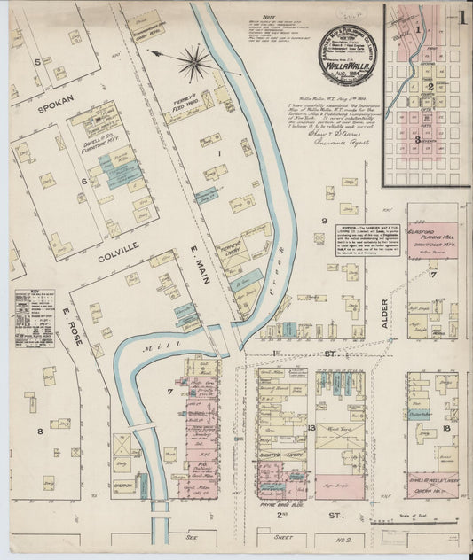 Sanborn Fire Insurance Map from Walla Walla, Walla Walla County, Washington (1884), Sheet #0001 - Complete Map Set gallery image, historic Sanborn map, vintage wall art, Washington Washington