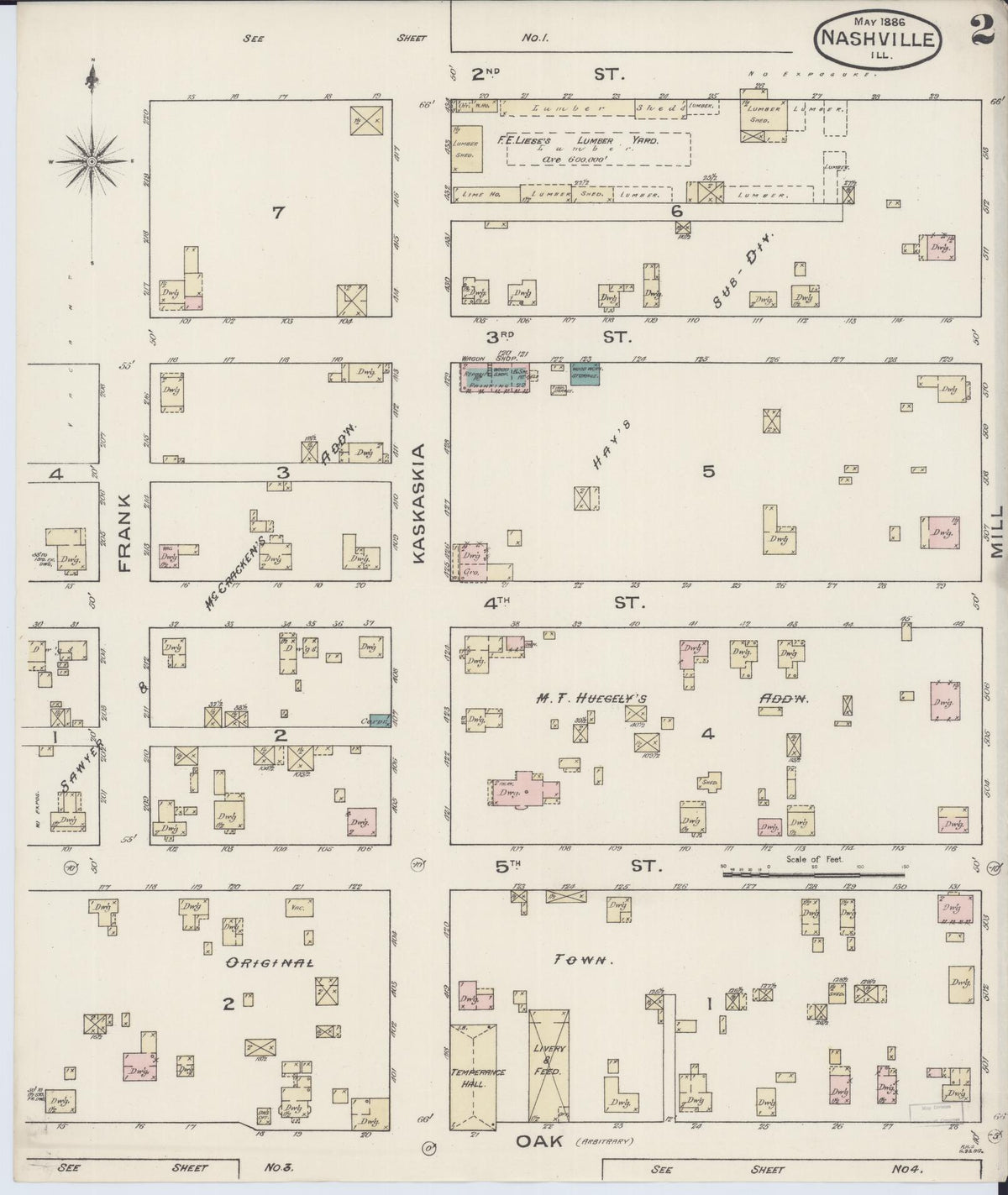 Sanborn Fire Insurance Map from Nashville, Washington County, Illinois (1886), Sheet #0002 - Complete Map Set gallery image, historic Sanborn map, vintage wall art, Illinois Illinois