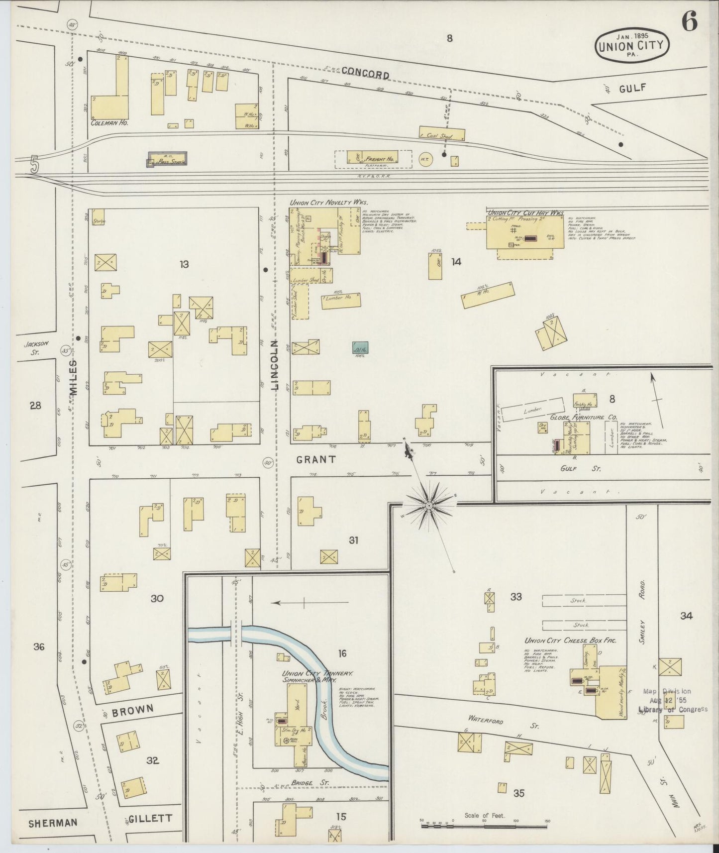 Sanborn Fire Insurance Map from Union City, Erie County, Pennsylvania (1895), Sheet #0006 - Complete Map Set gallery image, historic Sanborn map, vintage wall art, Pennsylvania Pennsylvania