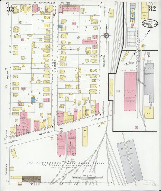 Sanborn Fire Insurance Map from Barberton, Summit County, Ohio (1927), Sheet #0032 - Historic Sanborn Fire Insurance Map Print, vintage old map wall art, antique decor, genealogy gift, Ohio Ohio map