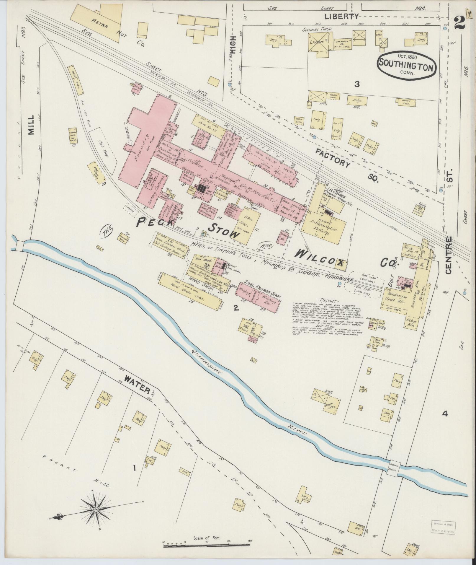 Sanborn Fire Insurance Map from Southington, Hartford County, Connecticut (1890), Sheet #0002 - Historic Sanborn Fire Insurance Map Print, vintage old map wall art, antique decor, genealogy gift, Connecticut Connecticut map