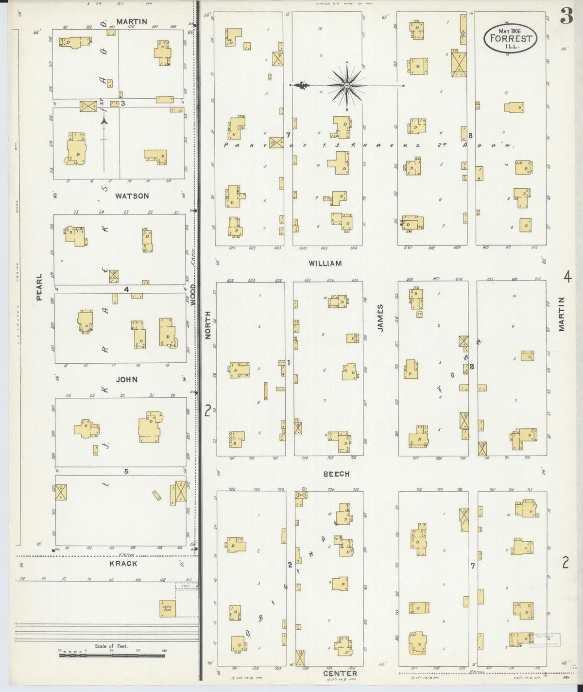 Sanborn Fire Insurance Map from Forrest, Livingston County, Illinois (1906), Sheet #0003 - Complete Map Set gallery image, historic Sanborn map, vintage wall art, Illinois Illinois
