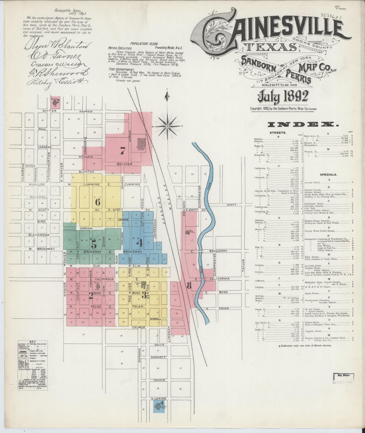 Sanborn Fire Insurance Map from Gainesville, Cooke County, Texas (1892), Sheet #0001 - Complete Map Set gallery image, historic Sanborn map, vintage wall art, Texas Texas