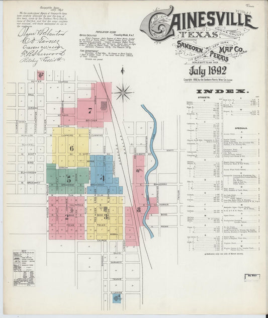 Sanborn Fire Insurance Map from Gainesville, Cooke County, Texas (1892), Sheet #0001 - Complete Map Set gallery image, historic Sanborn map, vintage wall art, Texas Texas