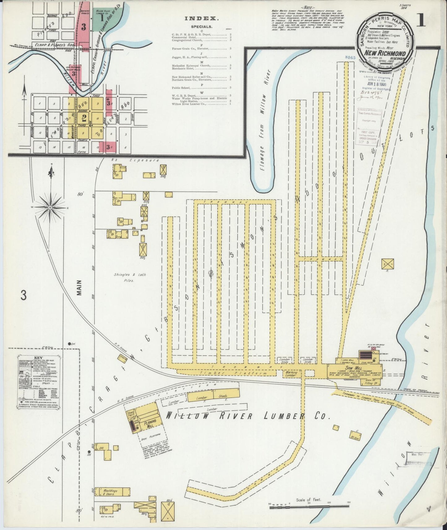 Sanborn Fire Insurance Map from New Richmond, St. Croix County, Wisconsin (1900), Sheet #0001 - Complete Map Set gallery image, historic Sanborn map, vintage wall art, Wisconsin Wisconsin