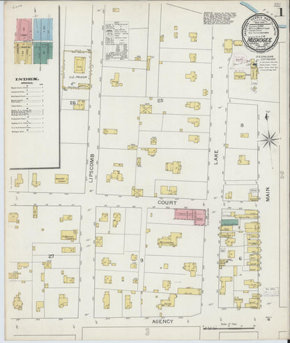 Sanborn Fire Insurance Map from Muskogee, Muskogee County, Oklahoma (1894), Sheet #0001 - Complete Map Set gallery image, historic Sanborn map, vintage wall art, Oklahoma Oklahoma