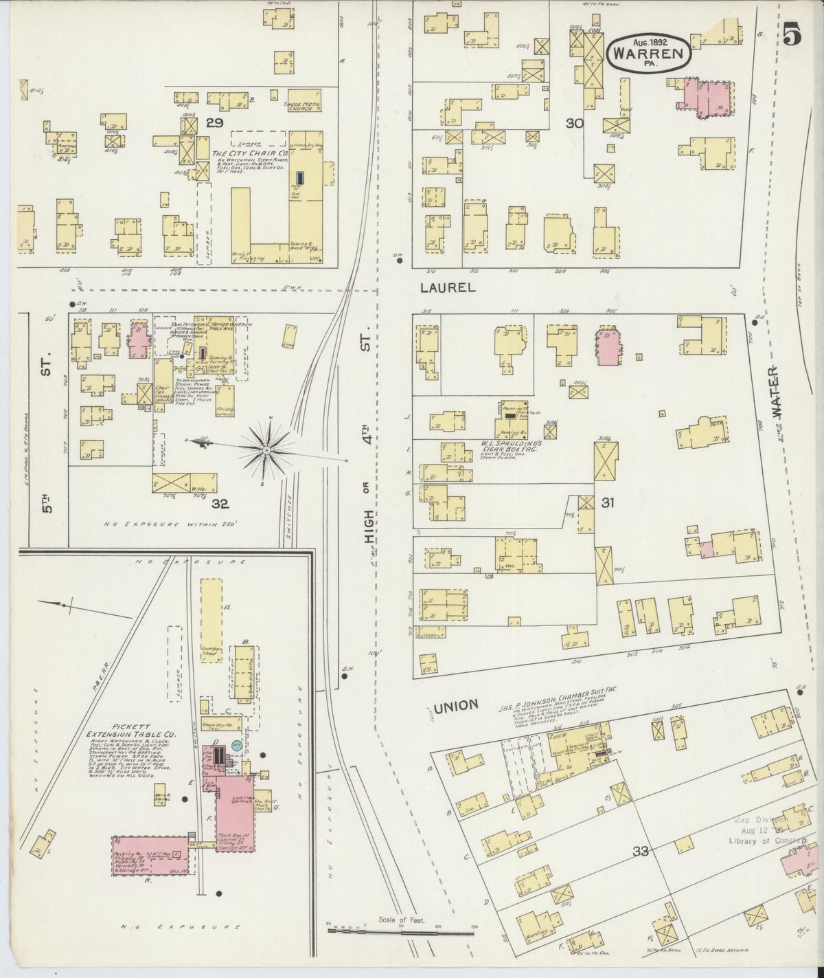 Sanborn Fire Insurance Map from Warren, Warren County, Pennsylvania (1892), Sheet #0005 - Historic Sanborn Fire Insurance Map Print, vintage old map wall art, antique decor, genealogy gift, Pennsylvania Pennsylvania map