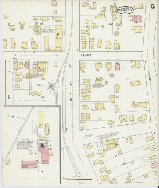 Sanborn Fire Insurance Map from Warren, Warren County, Pennsylvania (1892), Sheet #0005 - Historic Sanborn Fire Insurance Map Print, vintage old map wall art, antique decor, genealogy gift, Pennsylvania Pennsylvania map
