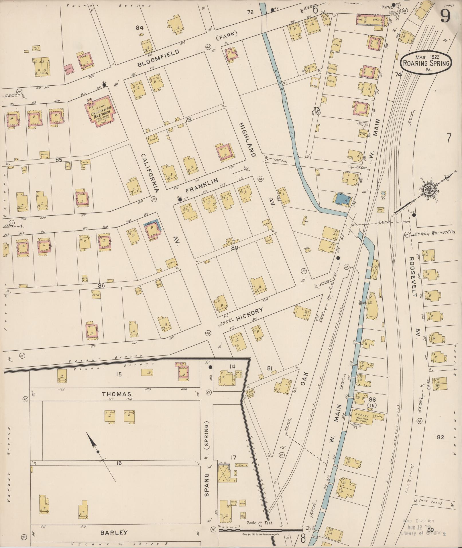 Sanborn Fire Insurance Map from Roaring Spring, Blair County, Pennsylvania (1922), Sheet #0009 - Complete Map Set gallery image, historic Sanborn map, vintage wall art, Pennsylvania Pennsylvania