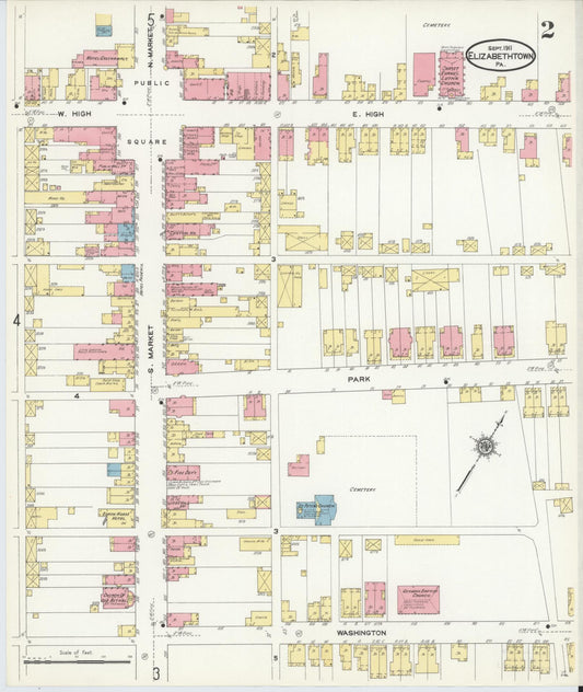 Sanborn Fire Insurance Map from Elizabethtown, Lancaster County, Pennsylvania (1911), Sheet #0002 - Historic Sanborn Fire Insurance Map Print, vintage old map wall art, antique decor, genealogy gift, Pennsylvania Pennsylvania map