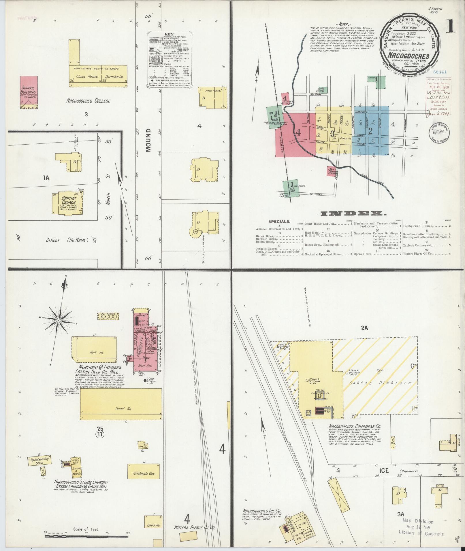 Sanborn Fire Insurance Map from Nacogdoches, Nacogdoches County, Texas. (1900) – Historic Sanborn Fire Insurance Map Print