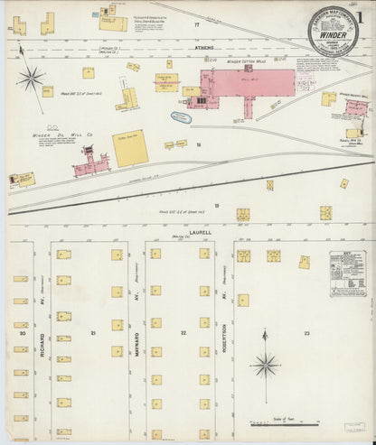 Sanborn Fire Insurance Map from Winder, Barrow County, Georgia (1903), Sheet #0001 - Complete Map Set gallery image, historic Sanborn map, vintage wall art, Georgia Georgia