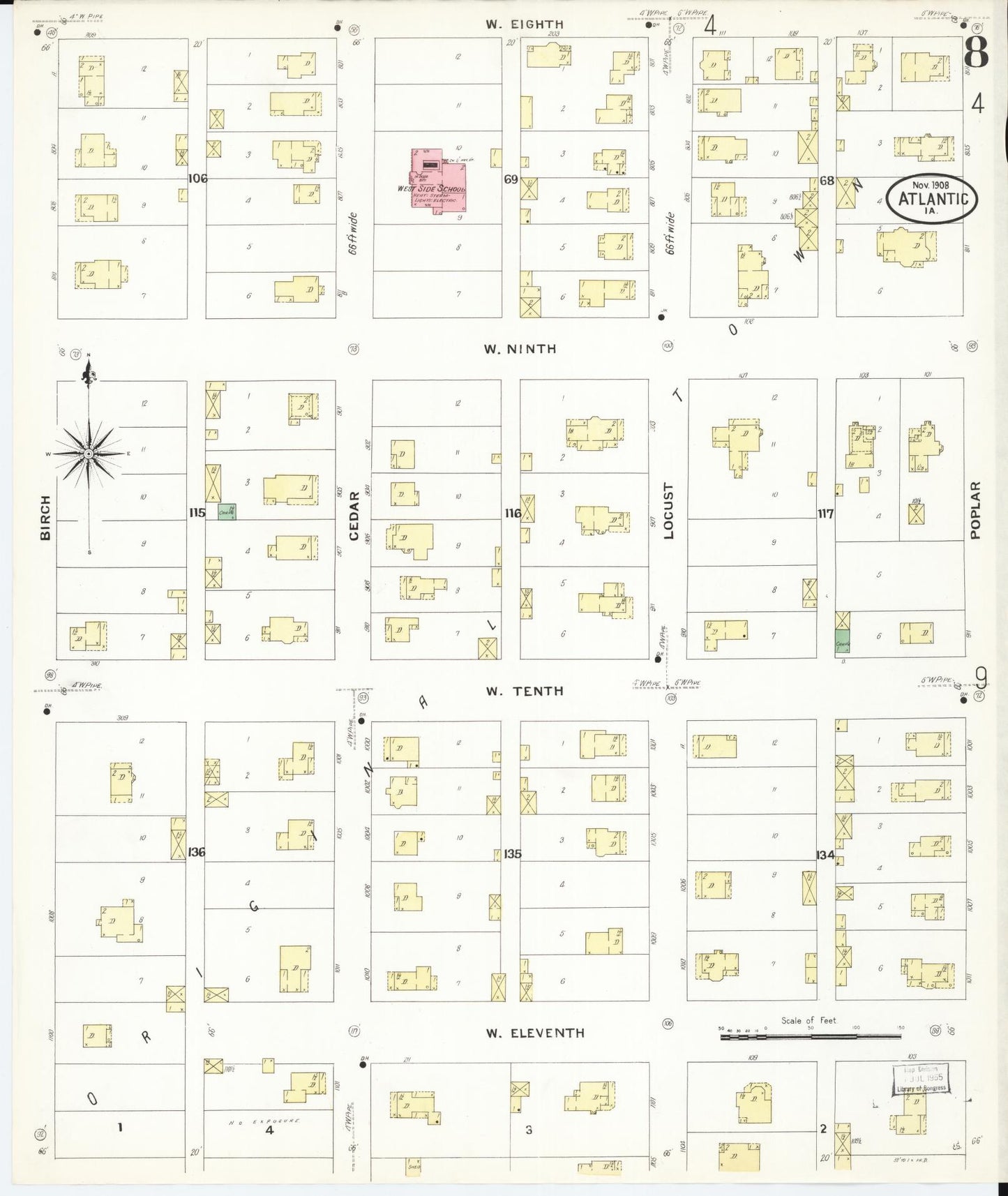 Sanborn Fire Insurance Map from Atlantic, Cass County, Iowa (1908), Sheet #0008 - Historic Sanborn Fire Insurance Map Print, vintage old map wall art