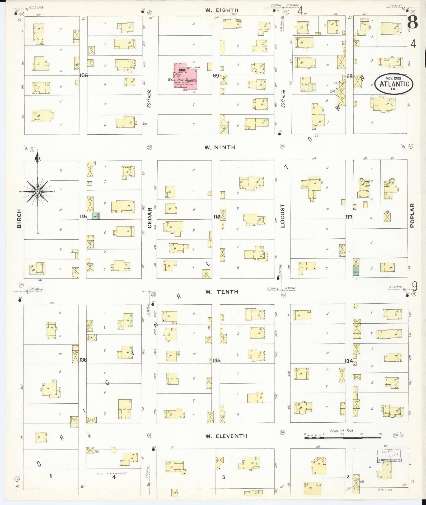 Sanborn Fire Insurance Map from Atlantic, Cass County, Iowa (1908), Sheet #0008 - Historic Sanborn Fire Insurance Map Print, vintage old map wall art