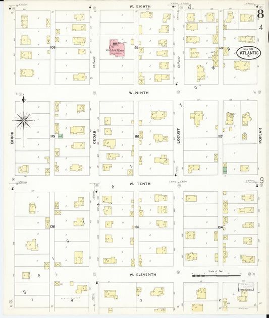 Sanborn Fire Insurance Map from Atlantic, Cass County, Iowa (1908), Sheet #0008 - Historic Sanborn Fire Insurance Map Print, vintage old map wall art