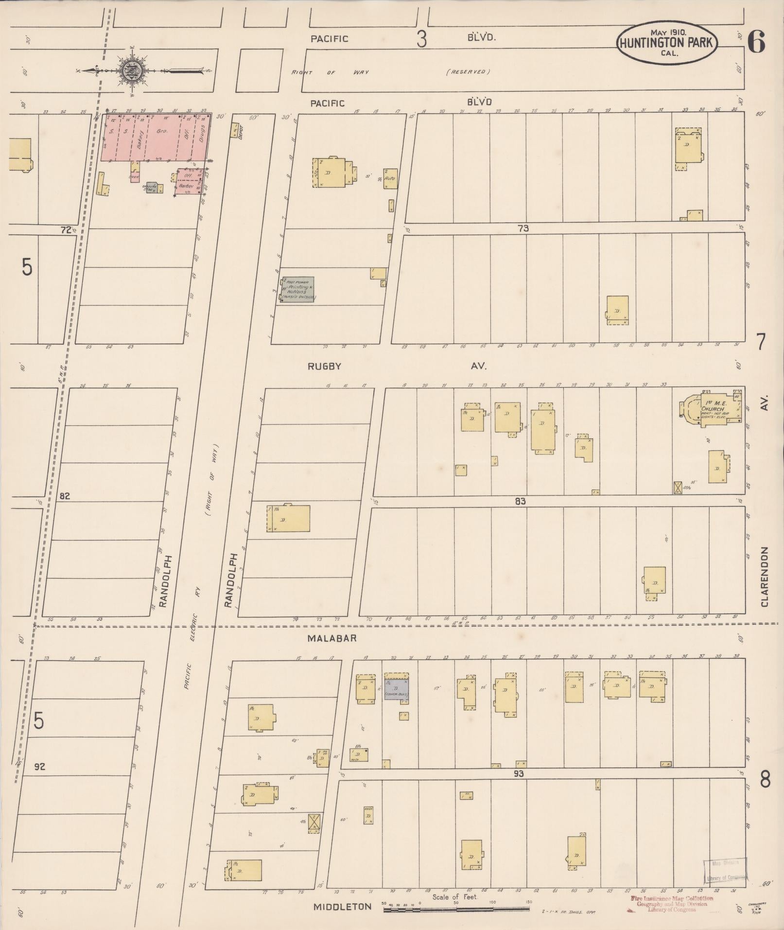 Sanborn Fire Insurance Map from Huntington Park, Los Angeles County, California (1910), Sheet #0006 - Historic Sanborn Fire Insurance Map Print, vintage old map wall art, antique decor, genealogy gift, California California map